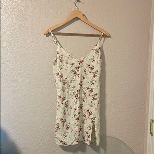 Reformation Cream Dress with Red and Green Floral Design